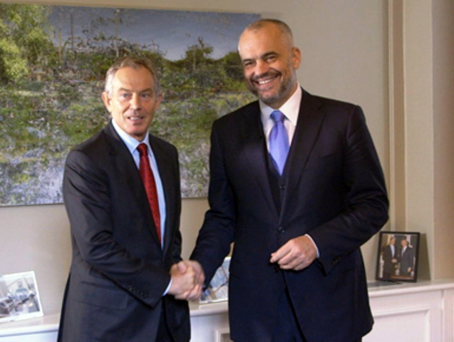 Former British PM Tony Blair visits Tirana