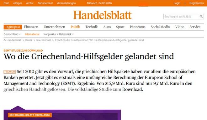 Handelsblatt: The memoranda rescued European banks, not Greece