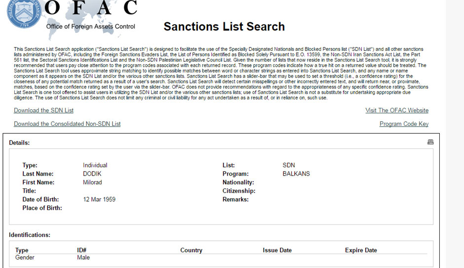 US sanctions to Dodik confirmes