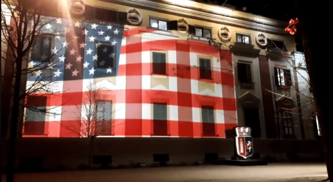 Albania: US flag covers Tirana City Hall as a show of solidarity