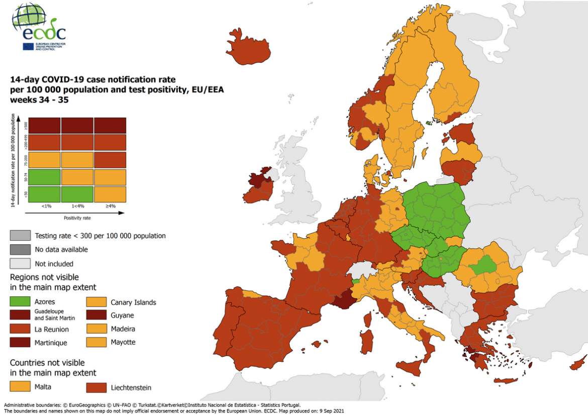 Hrvatska crvena na novoj ECDC mapi korone
